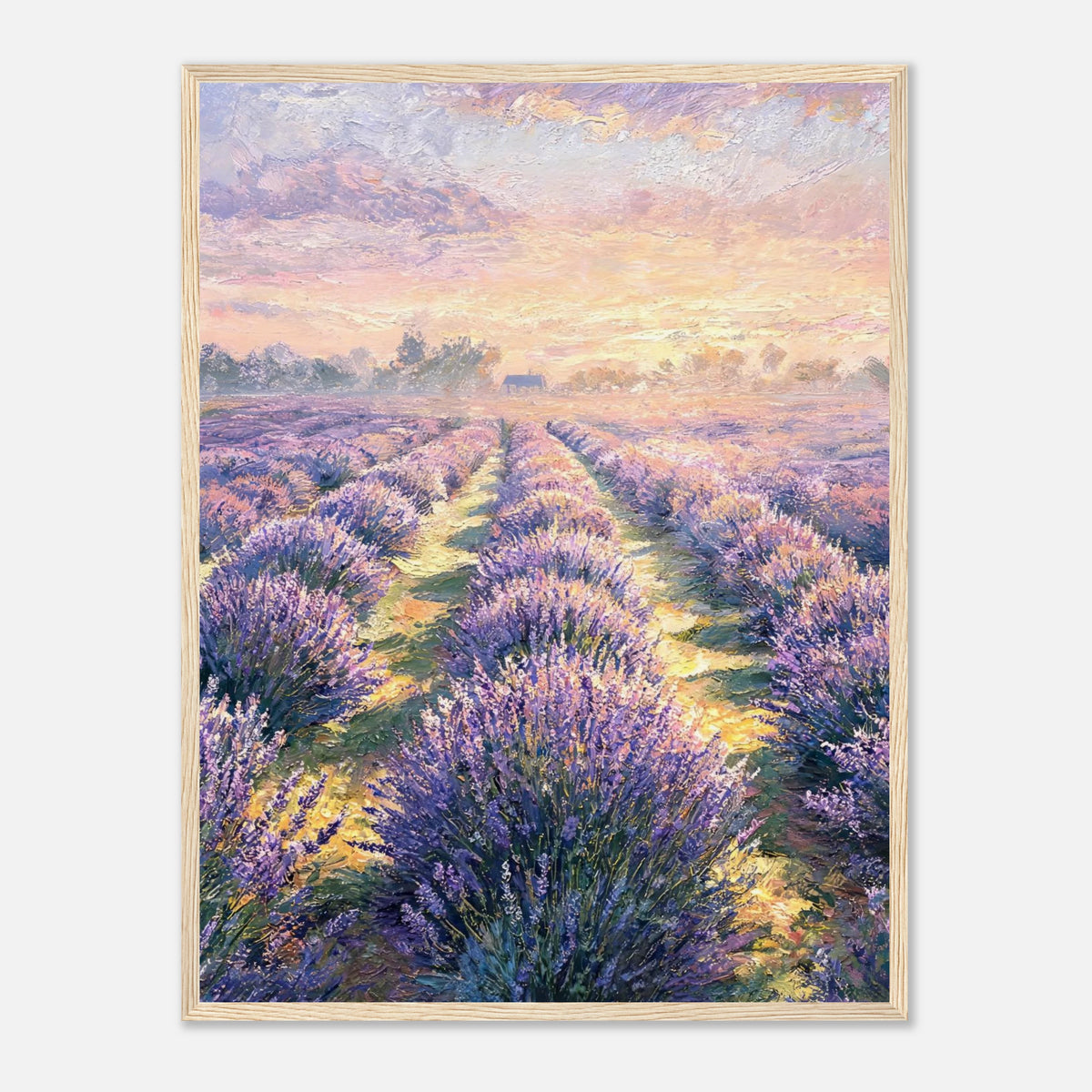 Provence Lavender Field at Sunset Impressionist Art Print