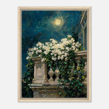Moonlit White Blossoms Balcony Impressionist Art Print