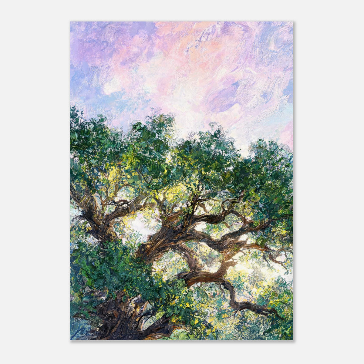 Ancient Tree & Pastel Sky Impressionist Art Print