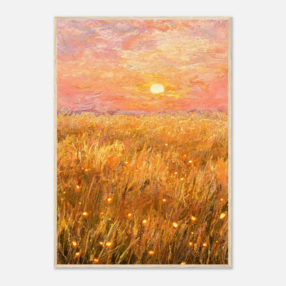 Golden Wheat Field at Sunset Impressionist Art Print