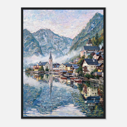 Alpine Lakeside Village Impressionist Art Print
