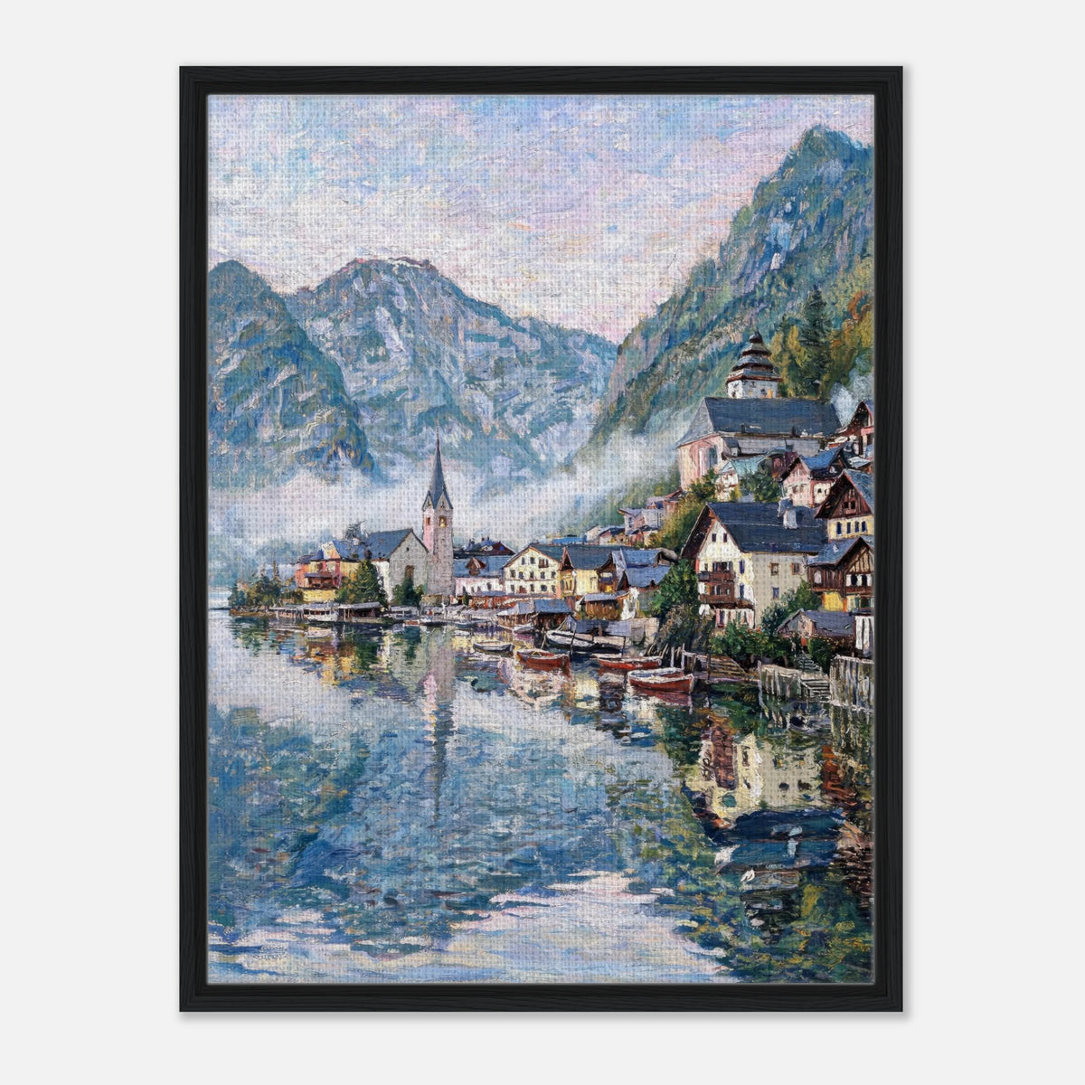 Alpine Lakeside Village Impressionist Art Print