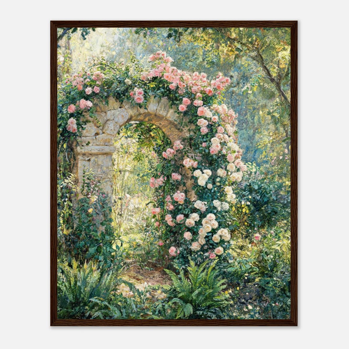Rose-Covered Stone Arch & Sunlit Garden Impressionist Art Print