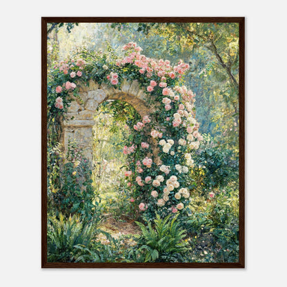 Rose-Covered Stone Arch & Sunlit Garden Impressionist Art Print