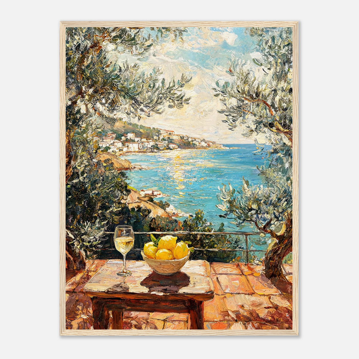 Mediterranean Terrace Lemons Sea View Impressionist Art Print