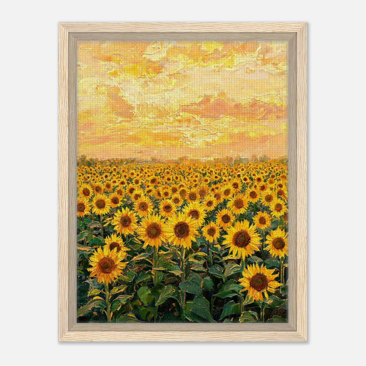 Golden Sunflower Field at Sunset Impressionist Art Print