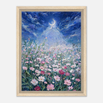 Moonlit Wild Cosmos Field Impressionist Art Print