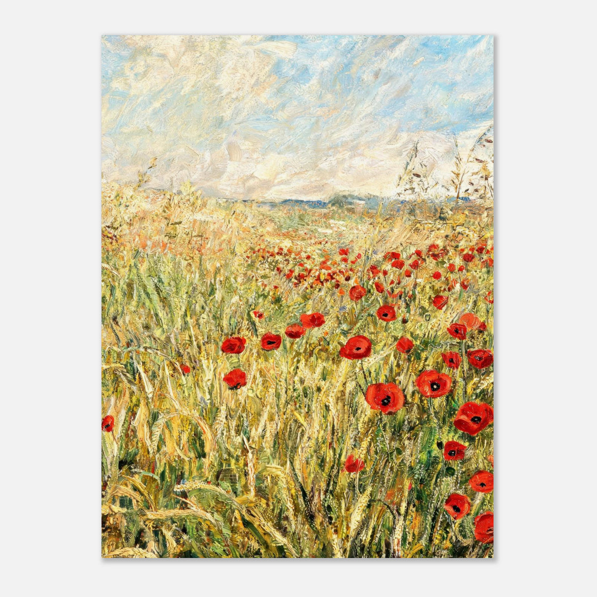 Golden Meadow & Red Poppies Impressionist Art Print