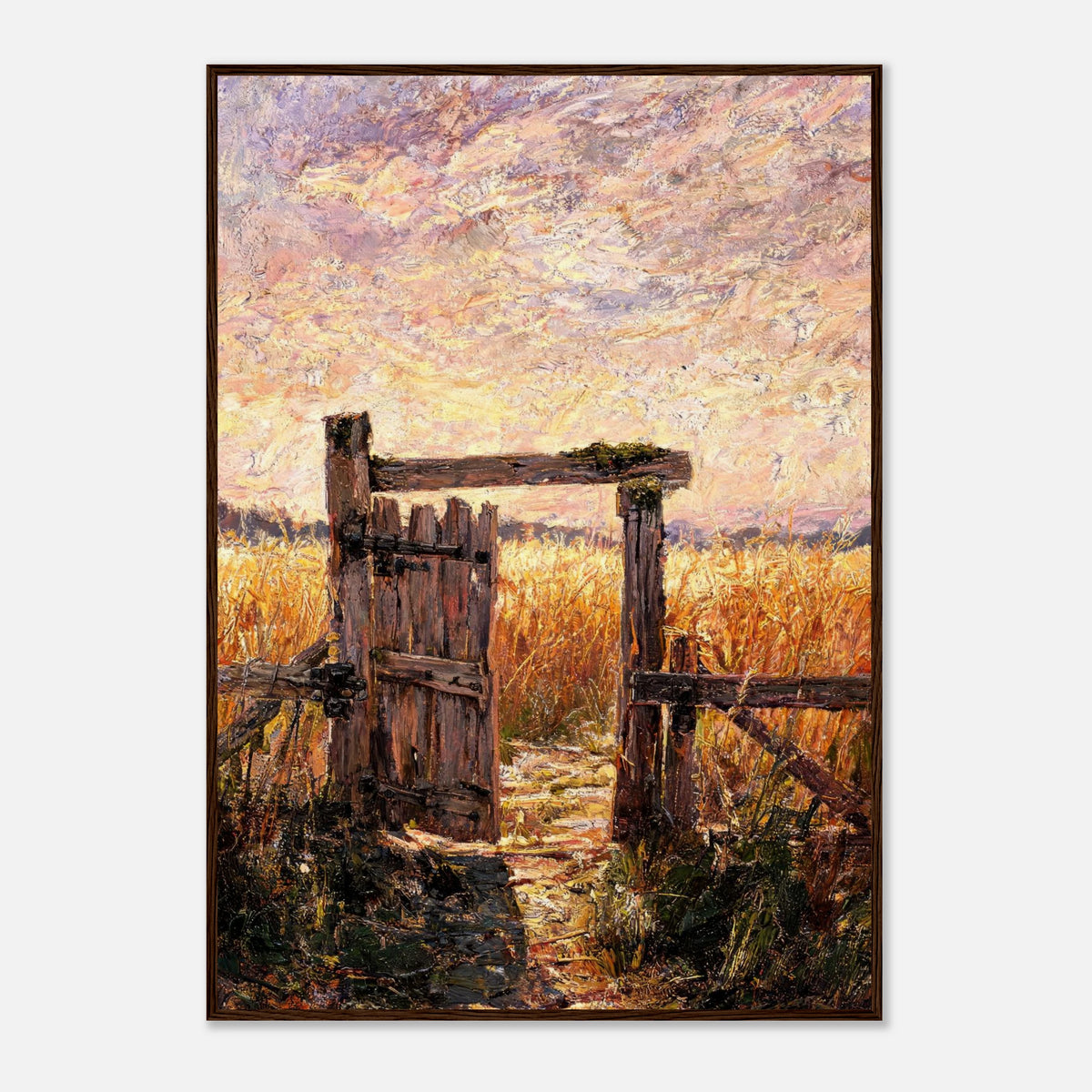 Rustic Wooden Gate to Golden Field Impressionist Art Print