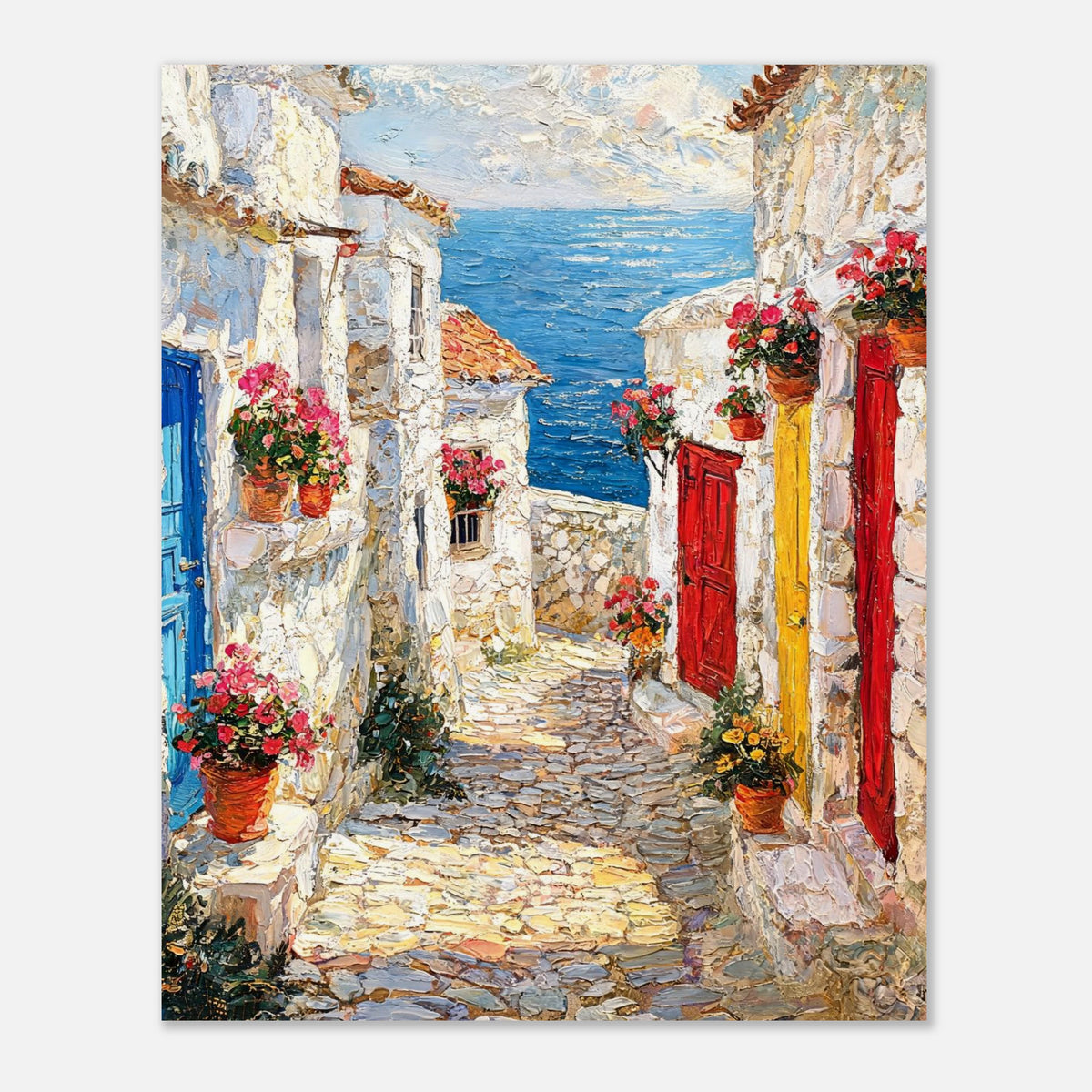 Mediterranean Coastal Village Alley Sea View Impressionist Art Print
