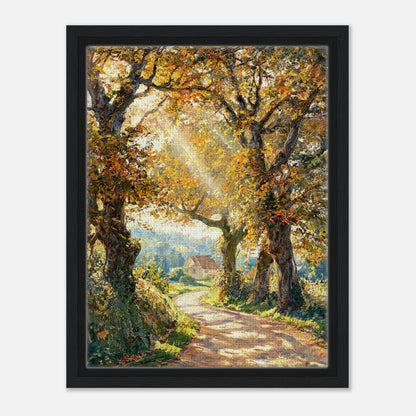 Sunlit Autumn Forest Path Impressionist Art Print