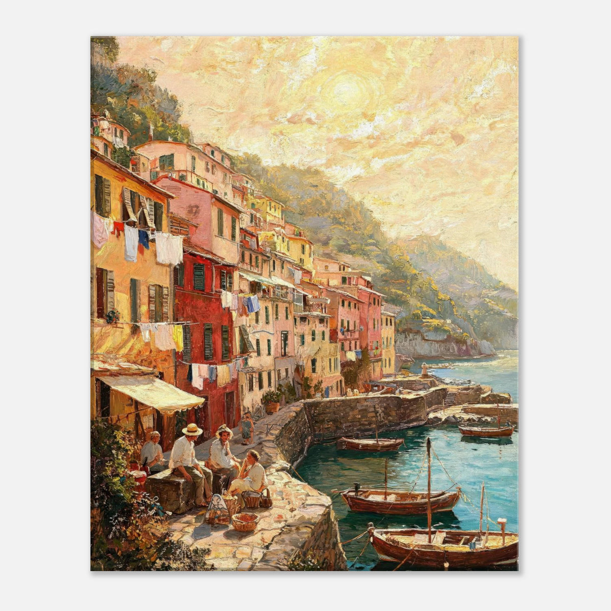 Sunlit Mediterranean Coastal Village Impressionist Art Print