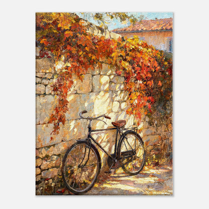 Autumn Vintage Bicycle Stone Wall Impressionist Art Print