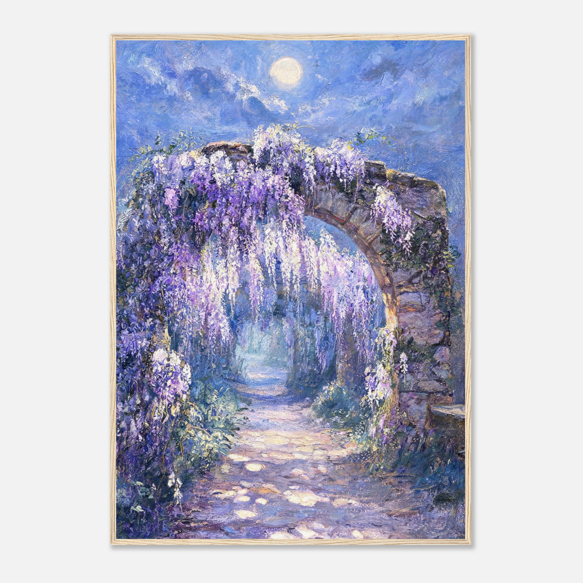 Moonlit Wisteria Stone Arch Impressionist Art Print
