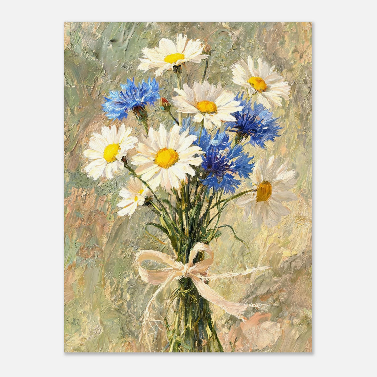 Wild Daisy & Blue Cornflower Bouquet Impressionist Art Print
