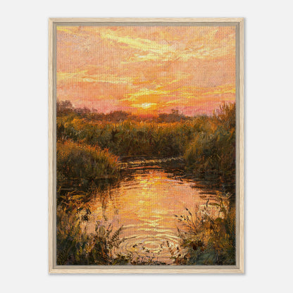 Golden Sunset over River Reflection Impressionist Art Print