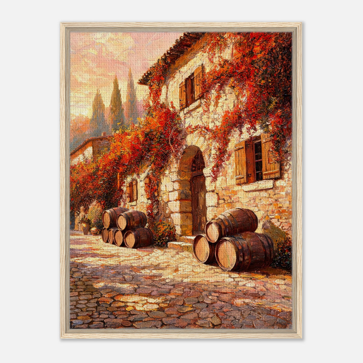 Autumn European Winery Wine Barrels Impressionist Art Print