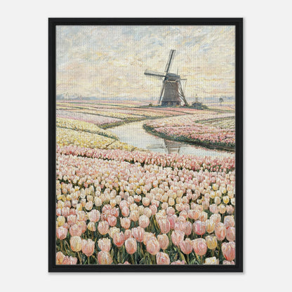 Dutch Tulip Fields & Windmill Impressionist Art Print