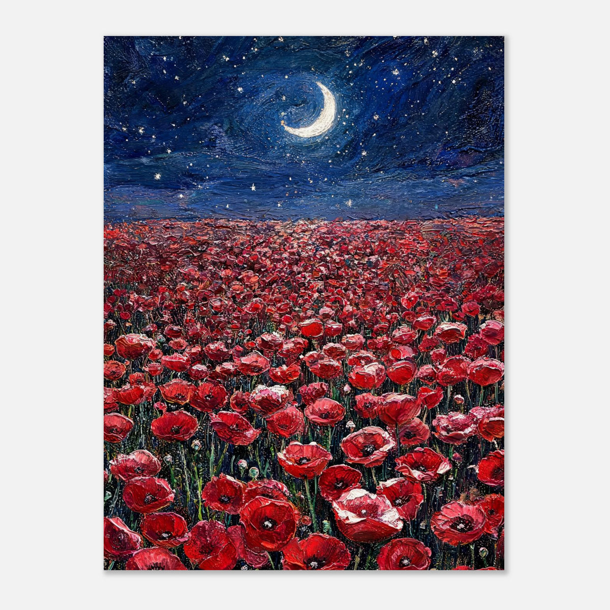 Moonlit Red Poppy Field Impressionist Art Print
