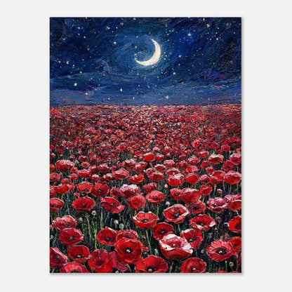 Moonlit Red Poppy Field Impressionist Art Print