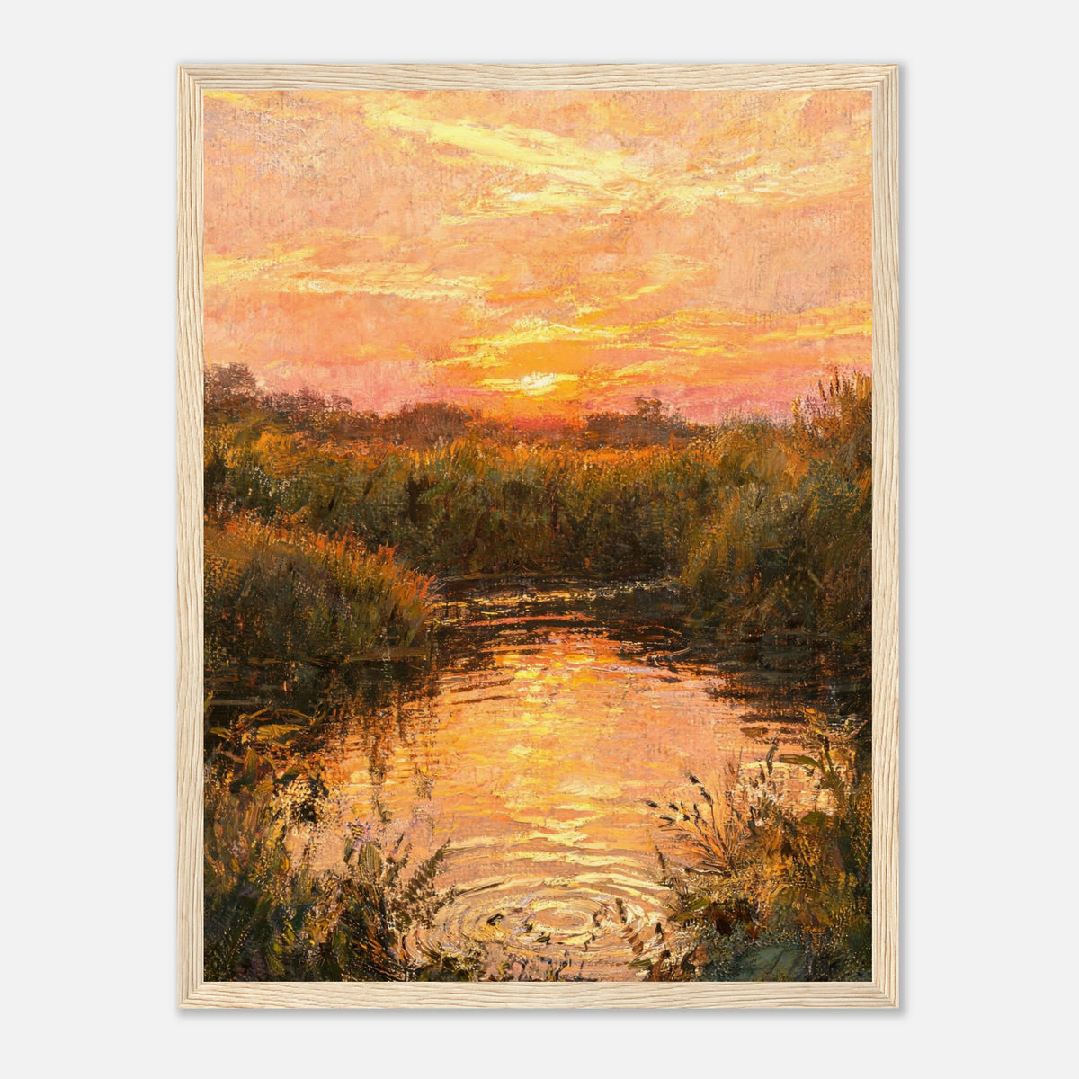 Golden Sunset River Framed Fine Art Print