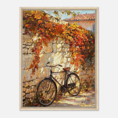 Autumn Vintage Bicycle Stone Wall Impressionist Art Print