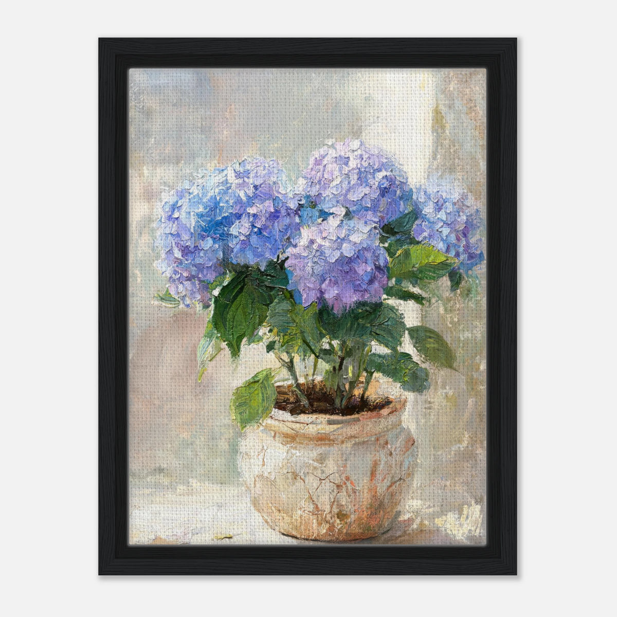 Blue Hydrangeas in Rustic Pot Impressionist Art Print