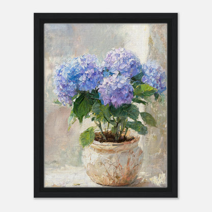 Blue Hydrangeas in Rustic Pot Impressionist Art Print