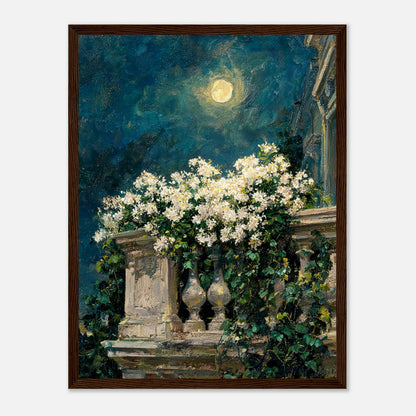 Moonlit White Blossoms Balcony Impressionist Art Print
