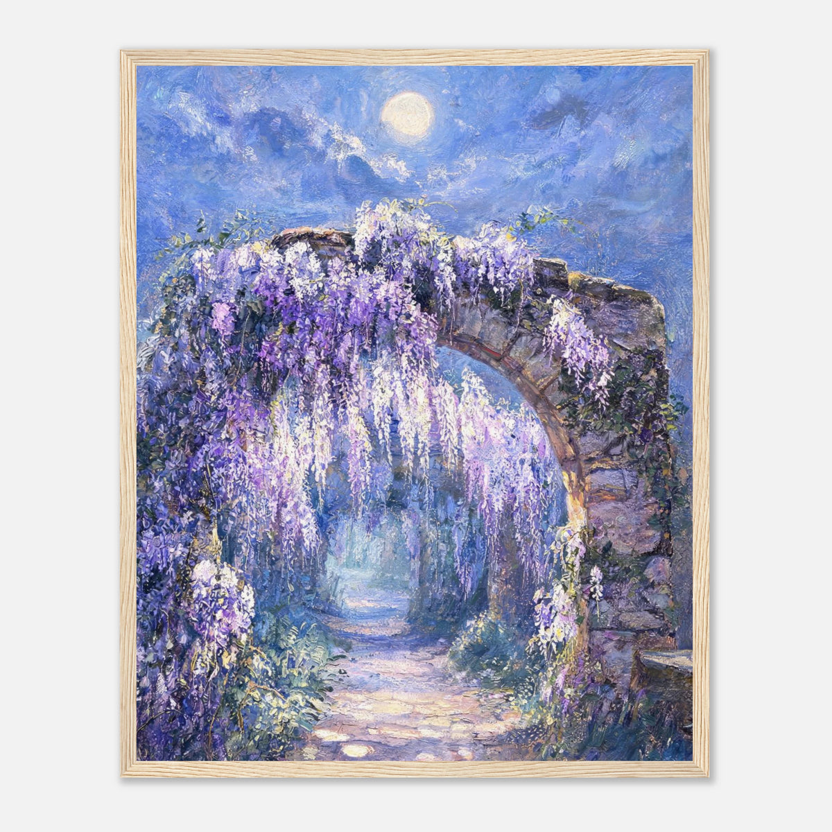 Moonlit Wisteria Stone Arch Impressionist Art Print