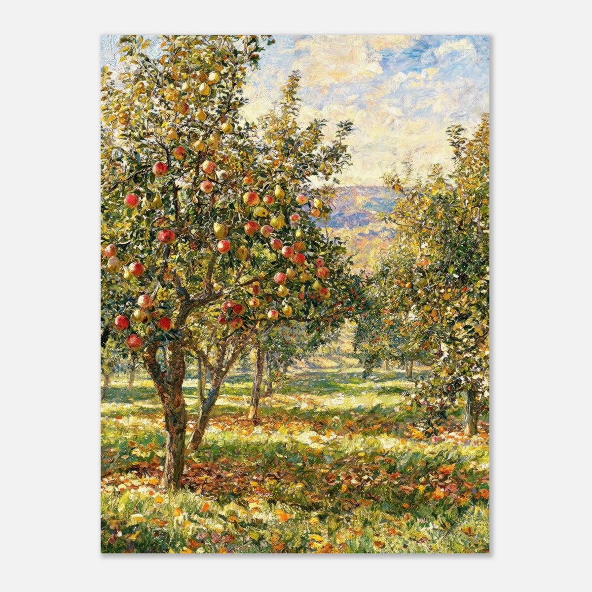Sunlit Apple Orchard in Autumn Impressionist Art Print