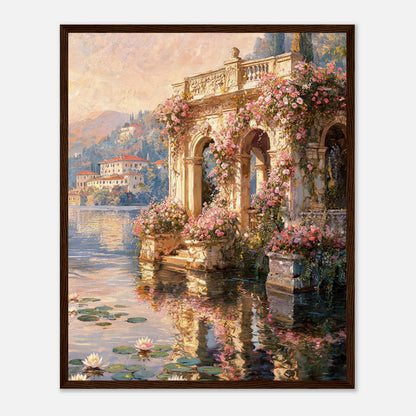 Sunlit Lakeside Villa & Roses Impressionist Art Print