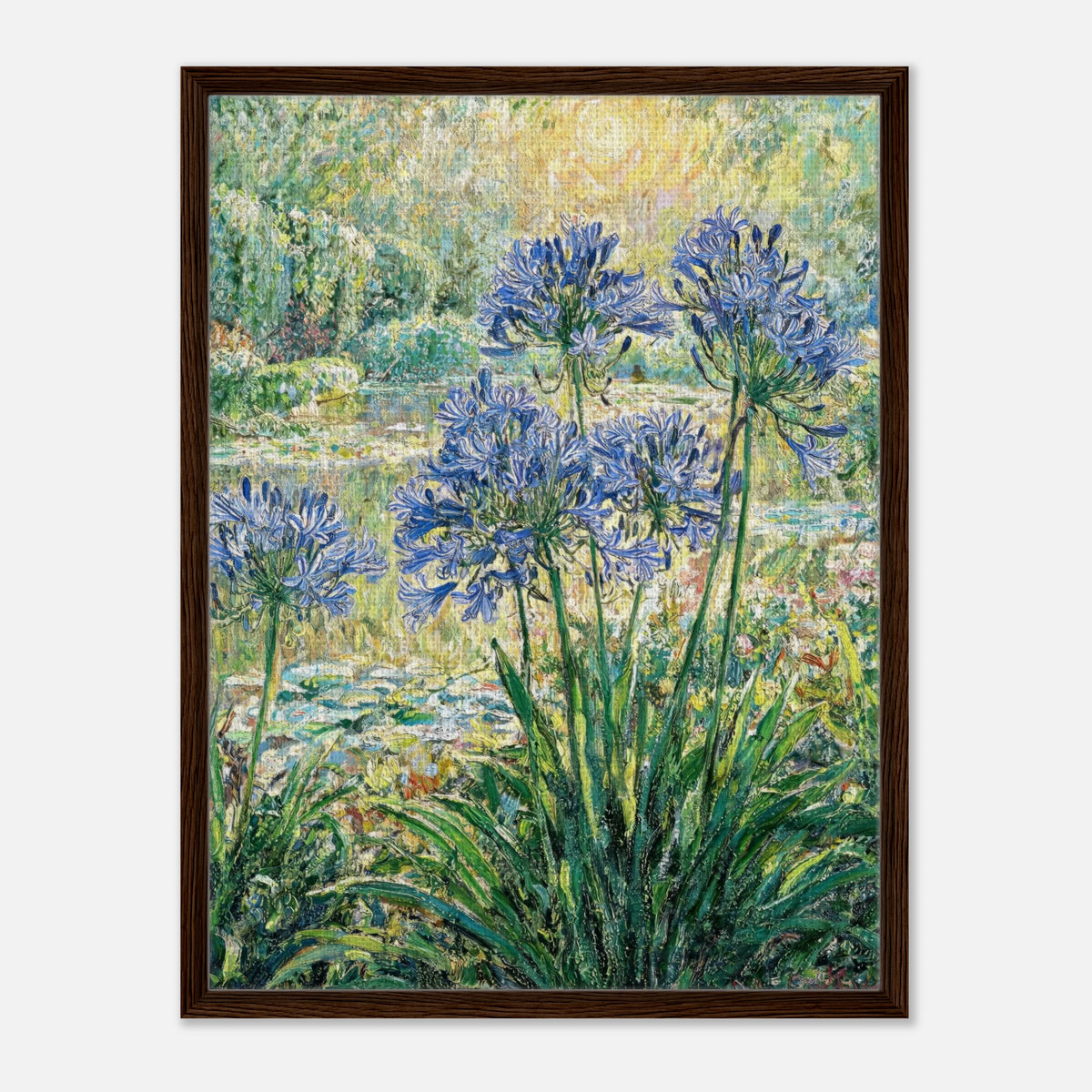 Blue Agapanthus & Sunlit Garden Impressionist Art Print