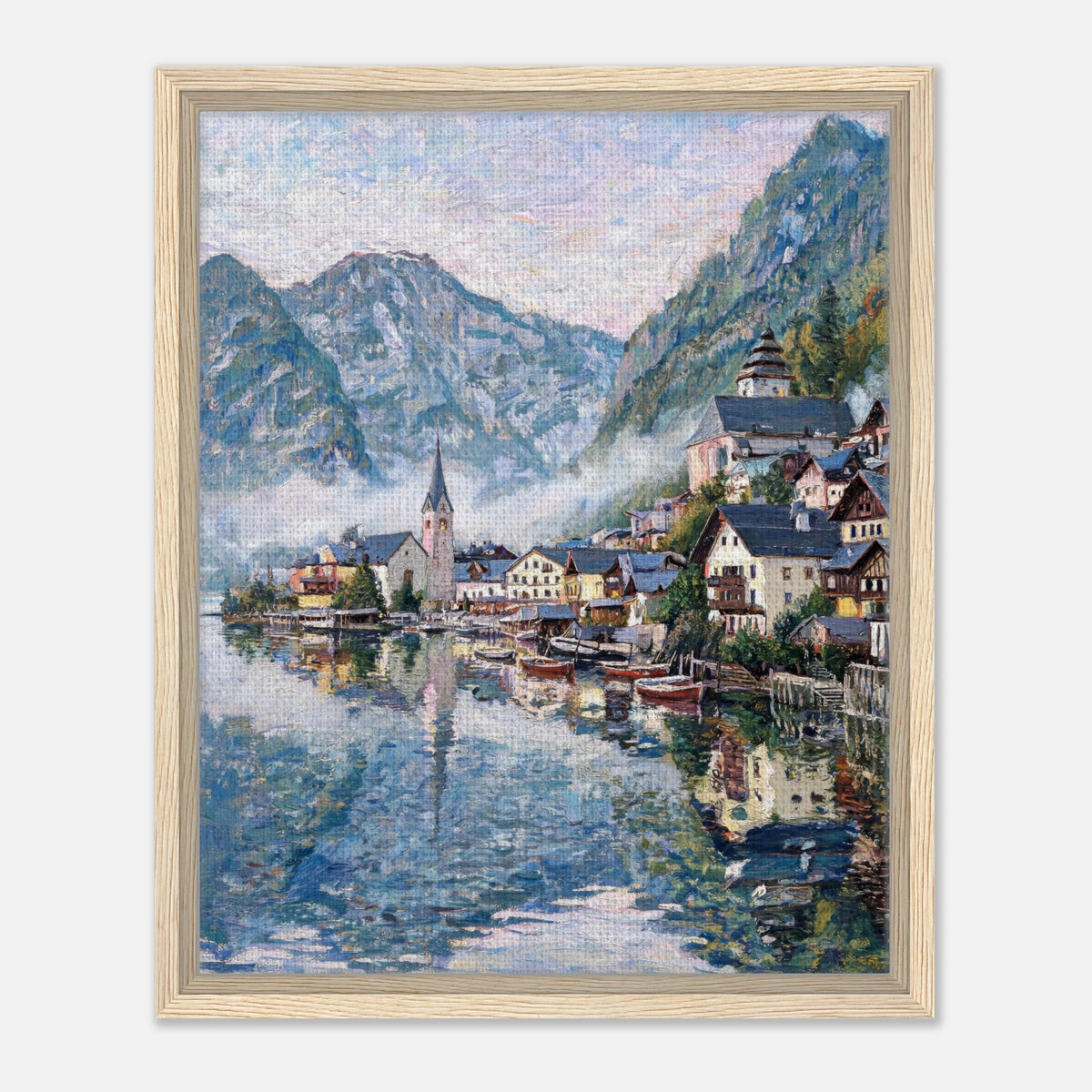 Alpine Lakeside Village Impressionist Art Print