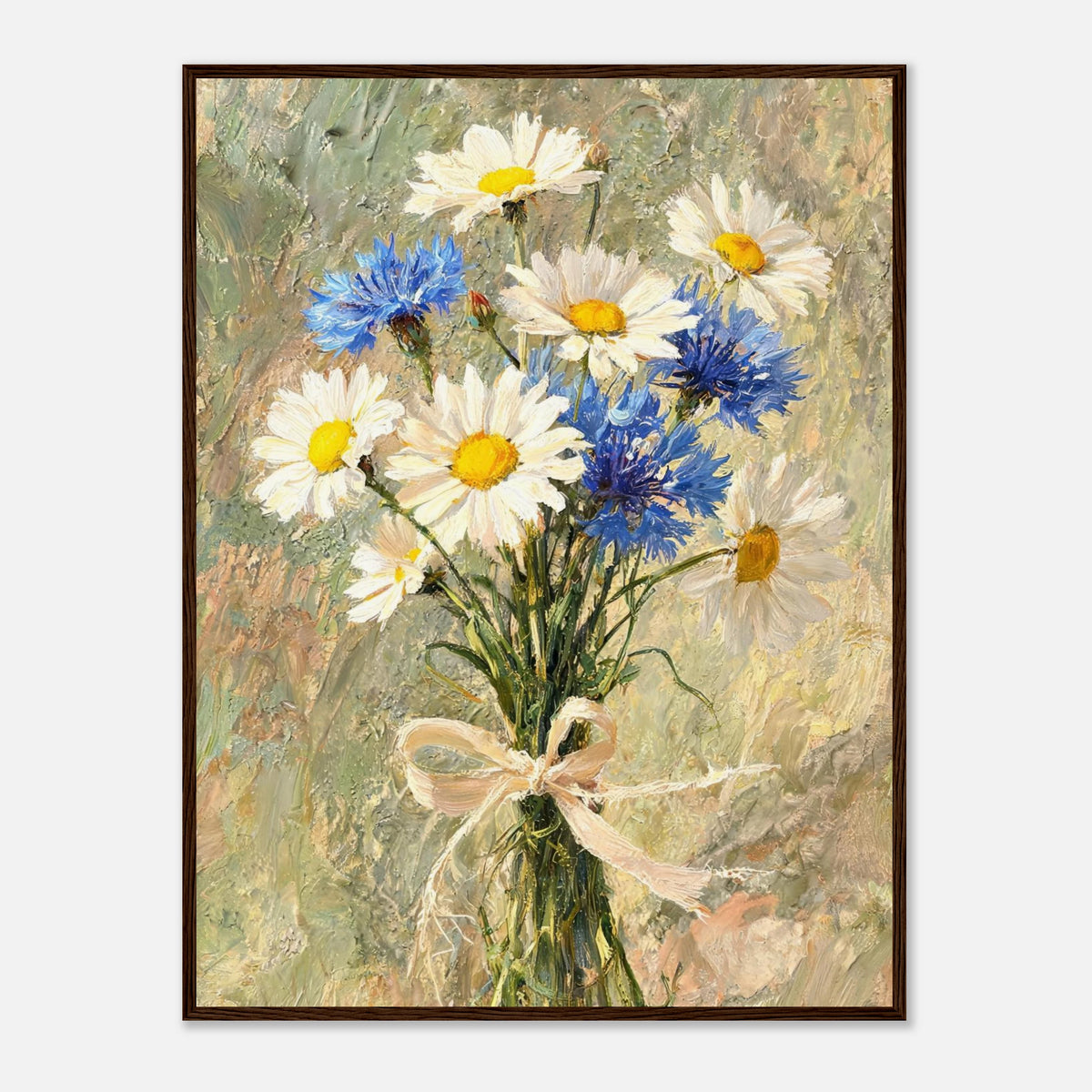 Wild Daisy & Blue Cornflower Bouquet Impressionist Art Print