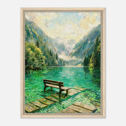 Mountain Lake Pier and Wooden Bench Impressionist Art Print