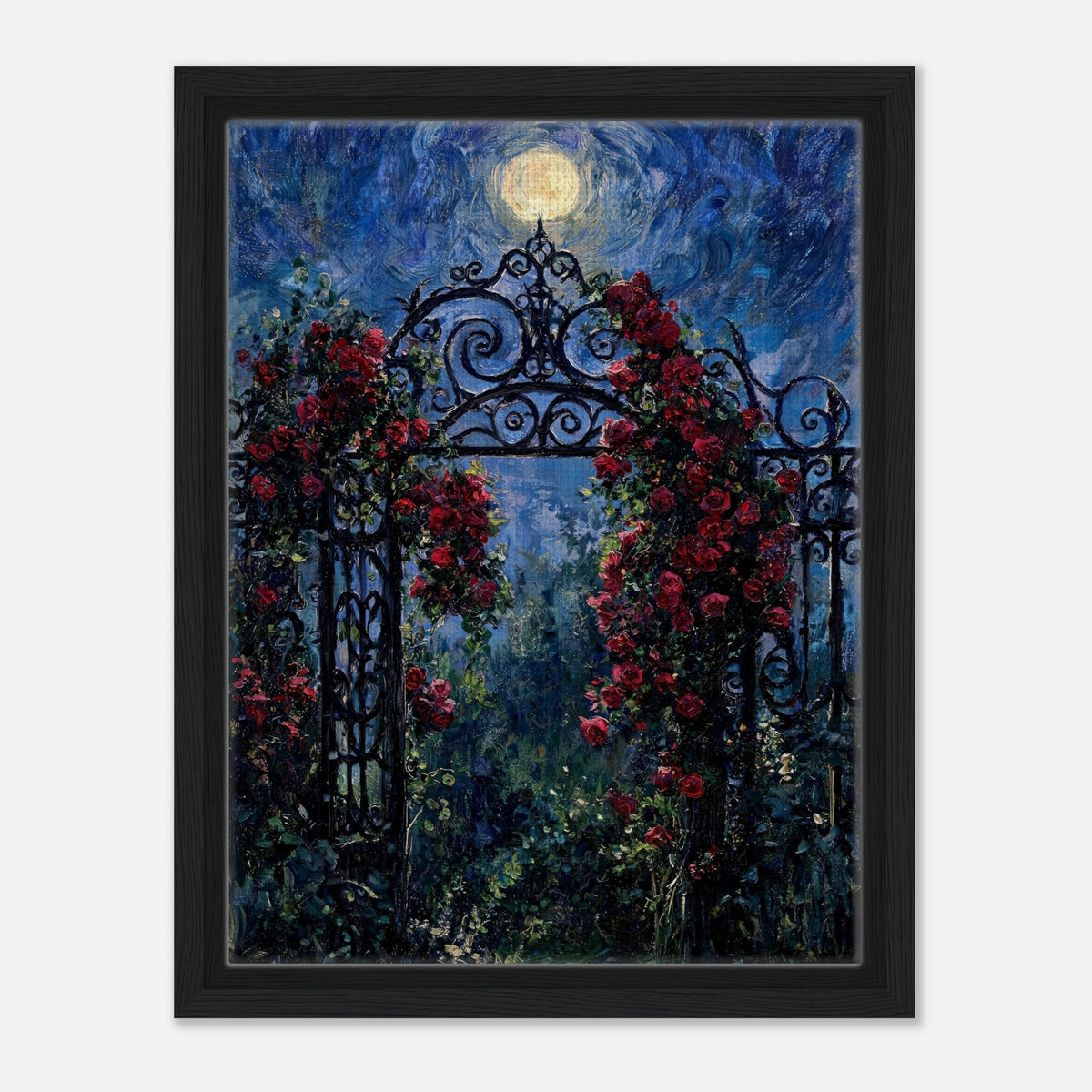 Moonlit Rose Arch Garden Impressionist Art Print