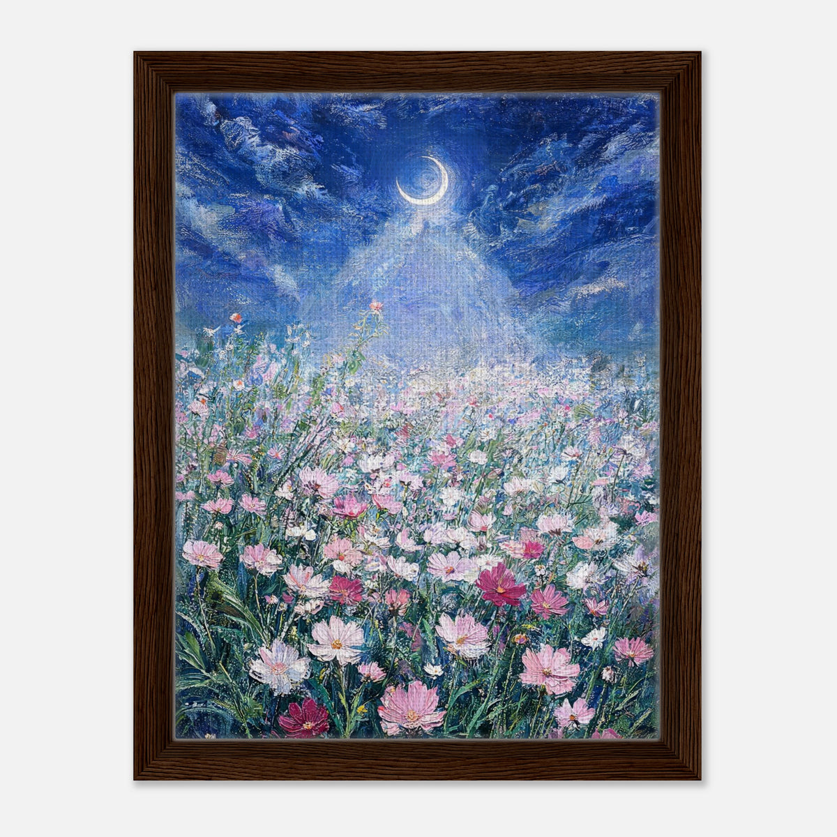 Moonlit Wild Cosmos Field Impressionist Art Print