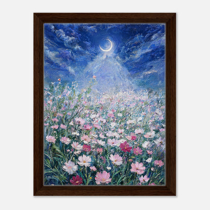 Moonlit Wild Cosmos Field Impressionist Art Print