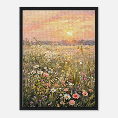 Golden Sunset Meadow & Wildflowers Impressionist Art Print