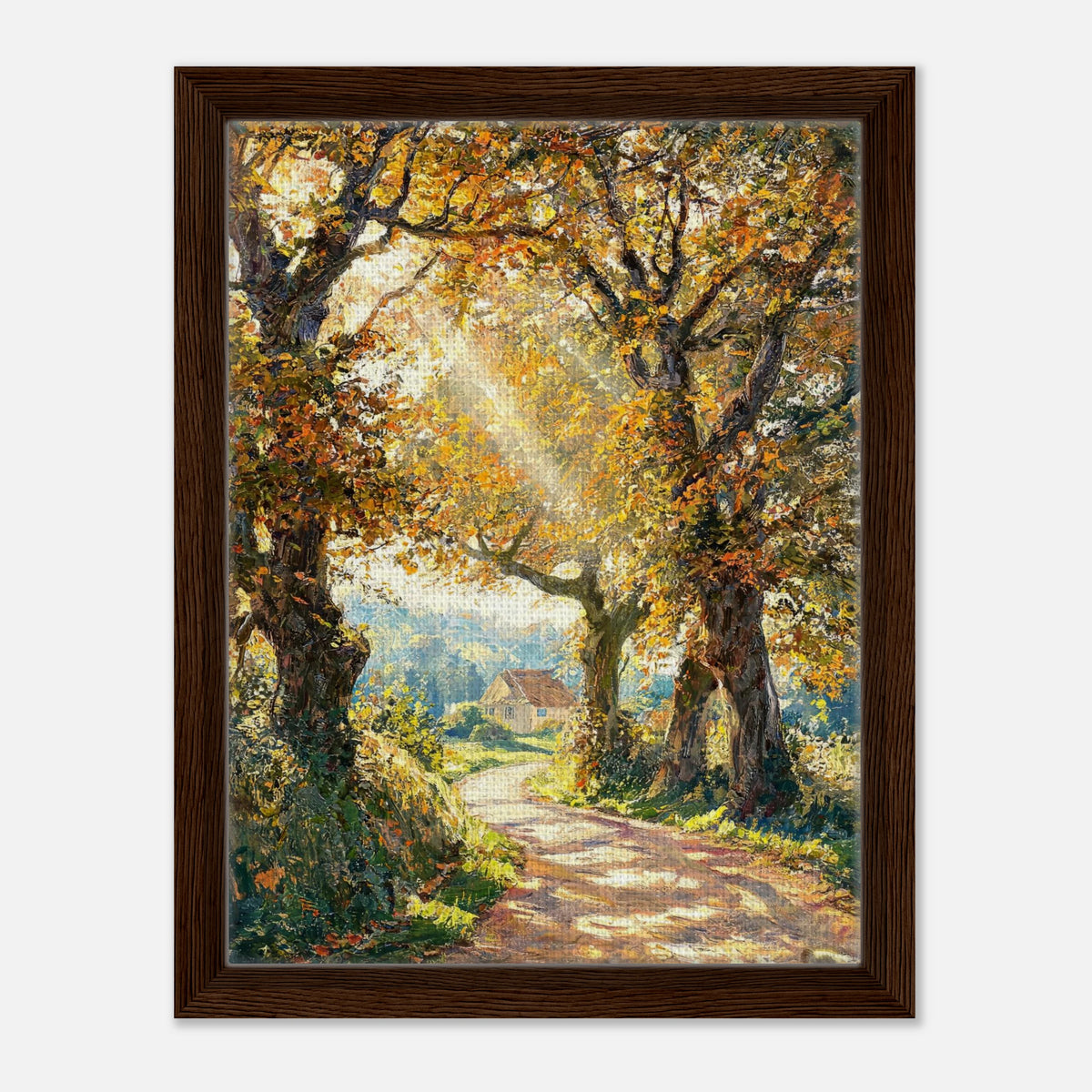 Sunlit Autumn Forest Path Impressionist Art Print