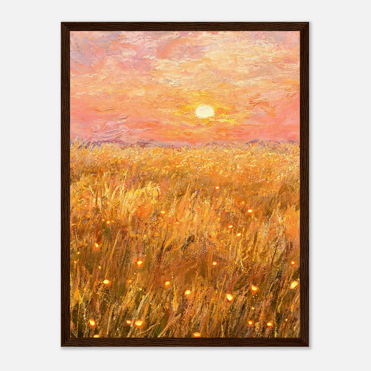 Golden Wheat Field at Sunset Impressionist Art Print
