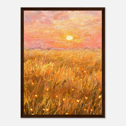 Golden Wheat Field at Sunset Impressionist Art Print
