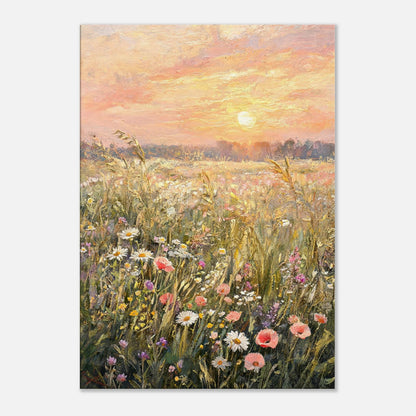Golden Sunset Meadow & Wildflowers Impressionist Art Print