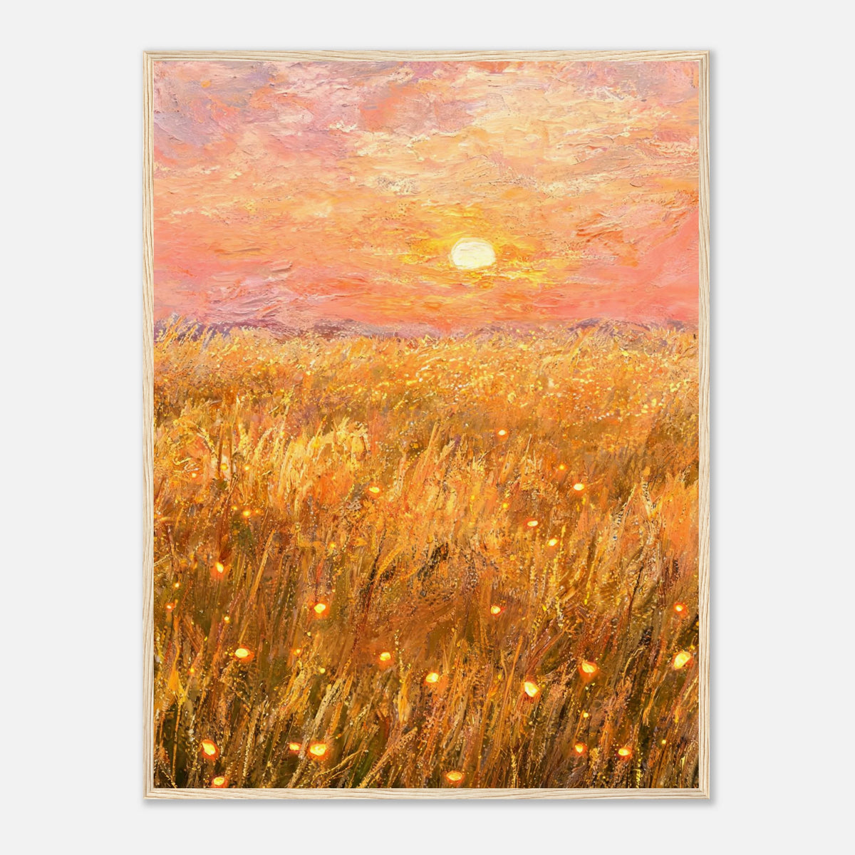 Golden Wheat Field at Sunset Impressionist Art Print
