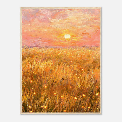 Golden Wheat Field at Sunset Impressionist Art Print