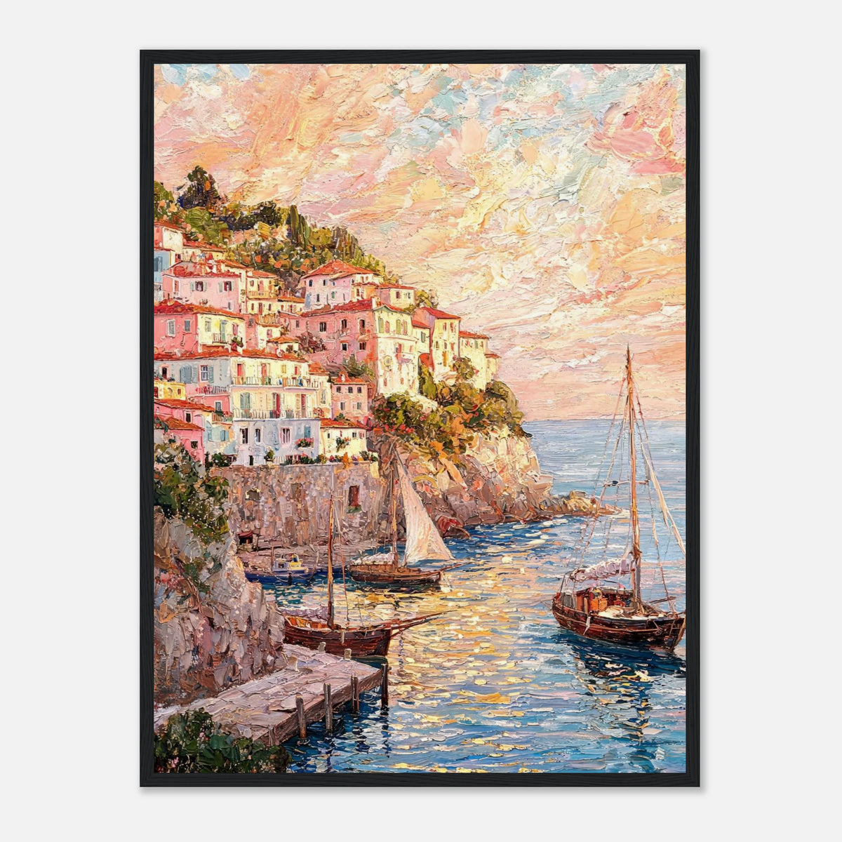 Amalfi Coast Sunset Village Impressionist Art Print