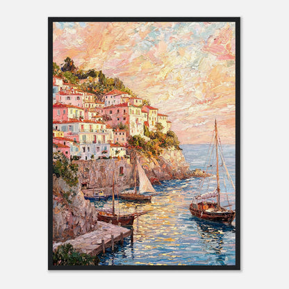 Amalfi Coast Sunset Village Impressionist Art Print