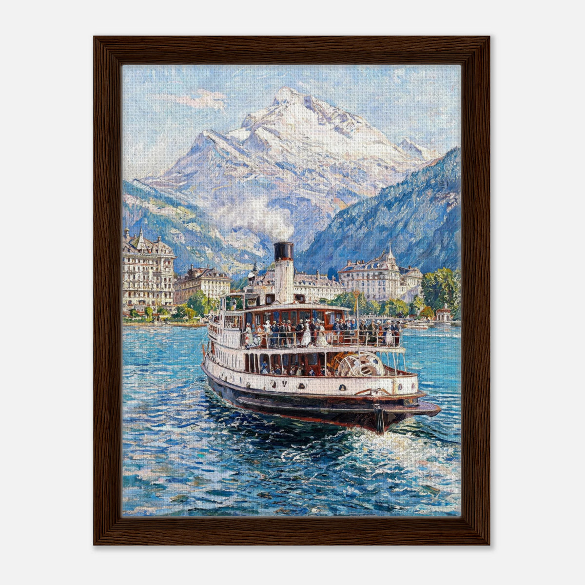 Vintage Steamboat on Alpine Lake Impressionist Art Print