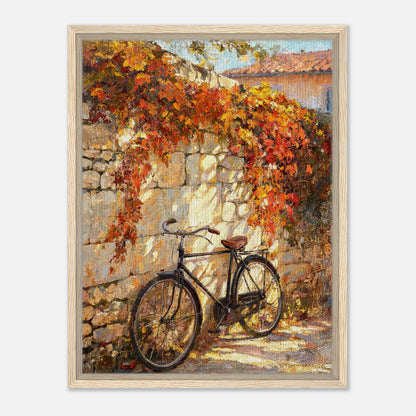 Autumn Vintage Bicycle Stone Wall Impressionist Art Print